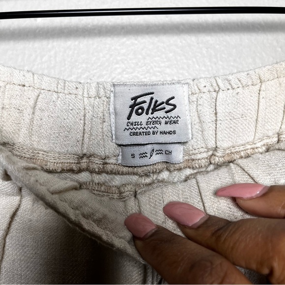 Folks Women 100% Linen‎ Shorts Small Tan Pull On Coastal Lagenlook Beach Resort - Picture 3 of 8